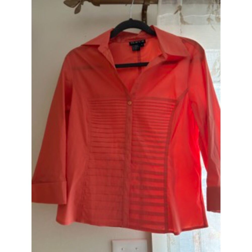 Tracy M Coral Pintuck Stretch Button Front Blouse Women’s Large